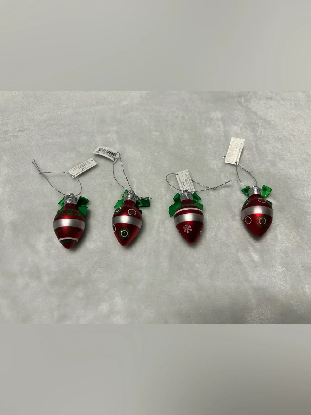 Vintage Ganz Christmas 4 ornaments small red sliver green light bulbs Alex Frank